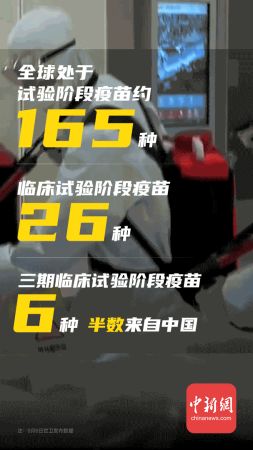 　当地时间8月6日，世卫组织称，目前全球约有165种疫苗处于试验阶段，6种已处于三期临床试验阶段，其中3种来自中国。(制图：魏雷超 )