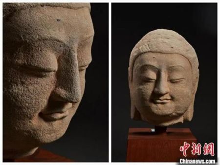 　流失海外近一个世纪的天龙山石窟第8窟北壁主尊佛首 国家文物局供图 罗征 摄