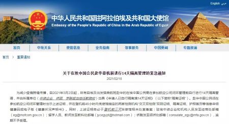 中国驻埃及大使馆网站截图